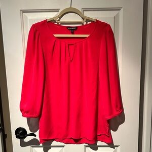 Express Triangle Keyhole Front Long Sleeve Blouse Bright Red size medium